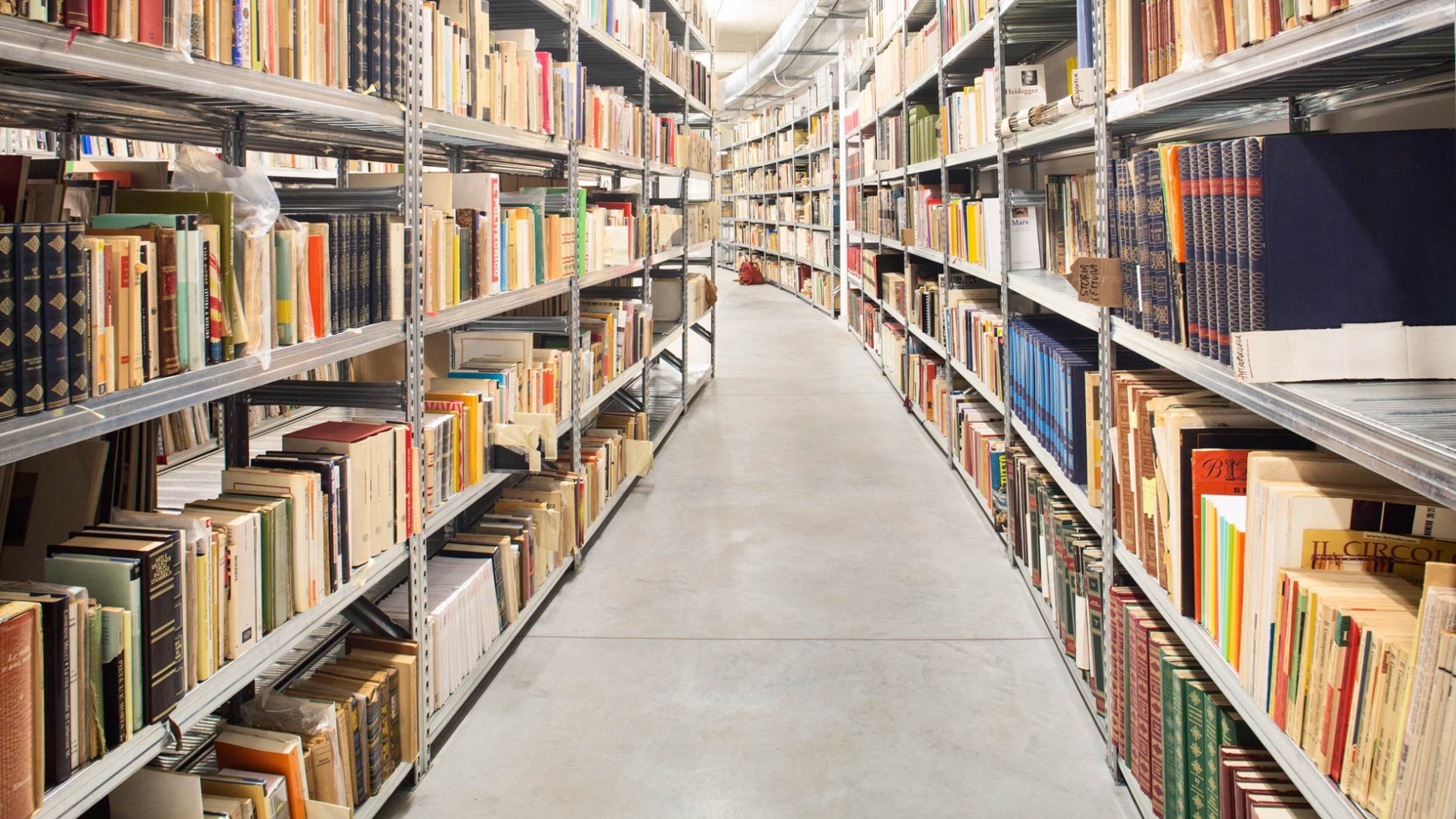 Fotografia frontale dei libri dell'archivio-Biblioteca Lara-Vinca Masini