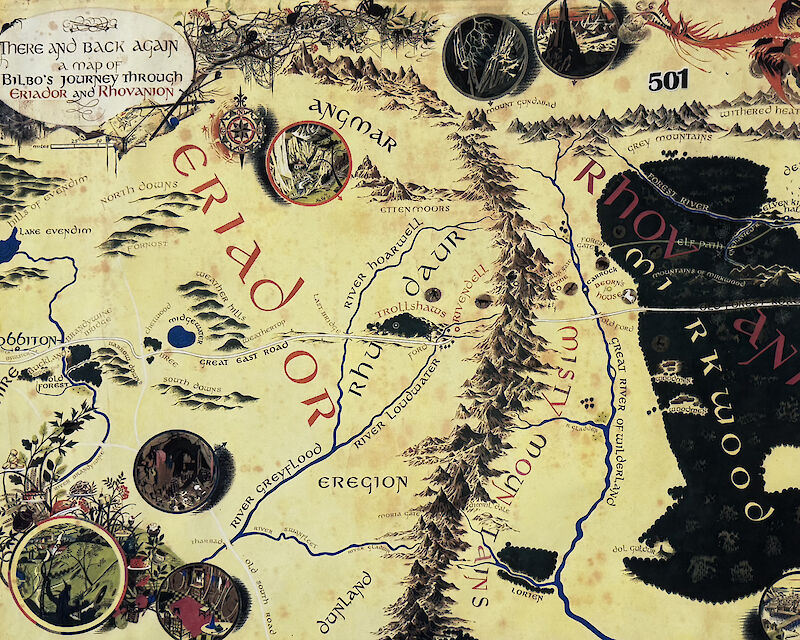 Pauline Baynes, Mappa della Terra di mezzo ai tempi degli Hobbit, 1977. Dettaglio