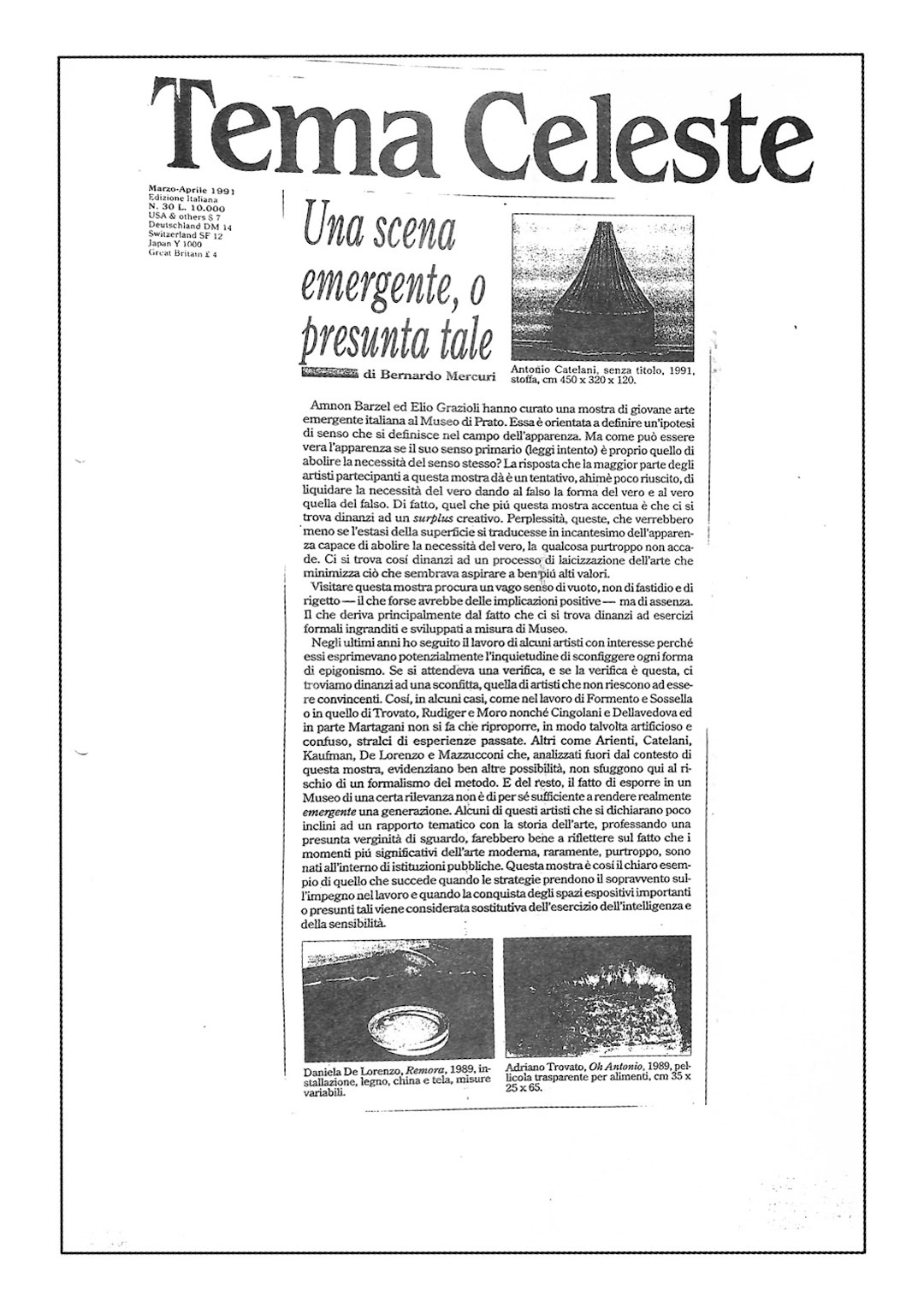Bernardo Mercuri, Una scena emergente, o presunta tale, «Tema Celeste», marzo-aprile 1991