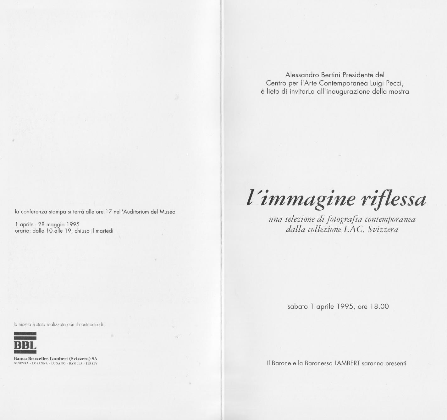 Invito, con riproduzione di Zoe Leonard, Mirror n° 2 - Metropolitan Museum, 1990 (aperto)