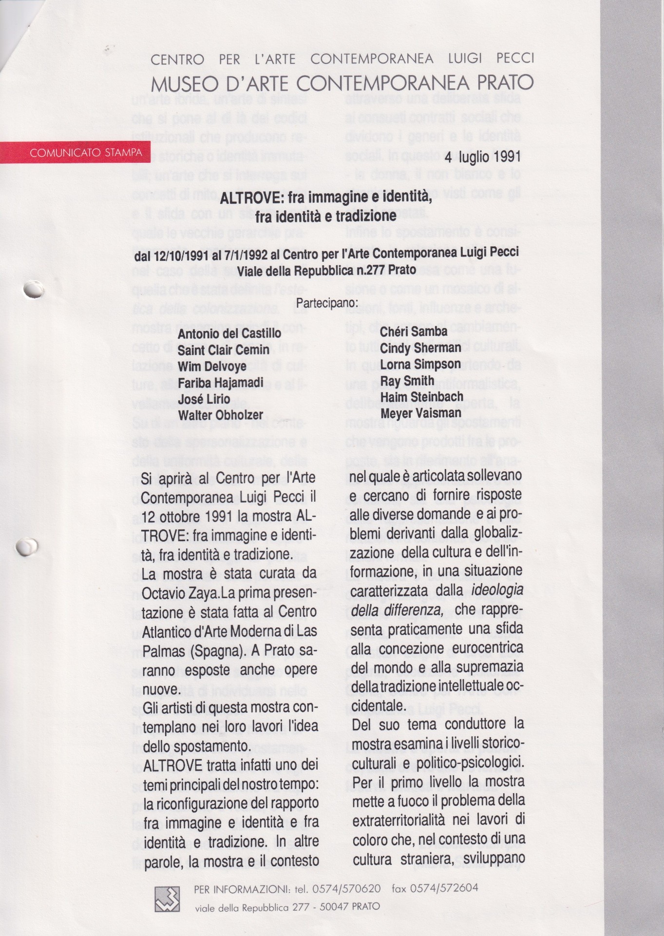 Comunicato stampa Altrove