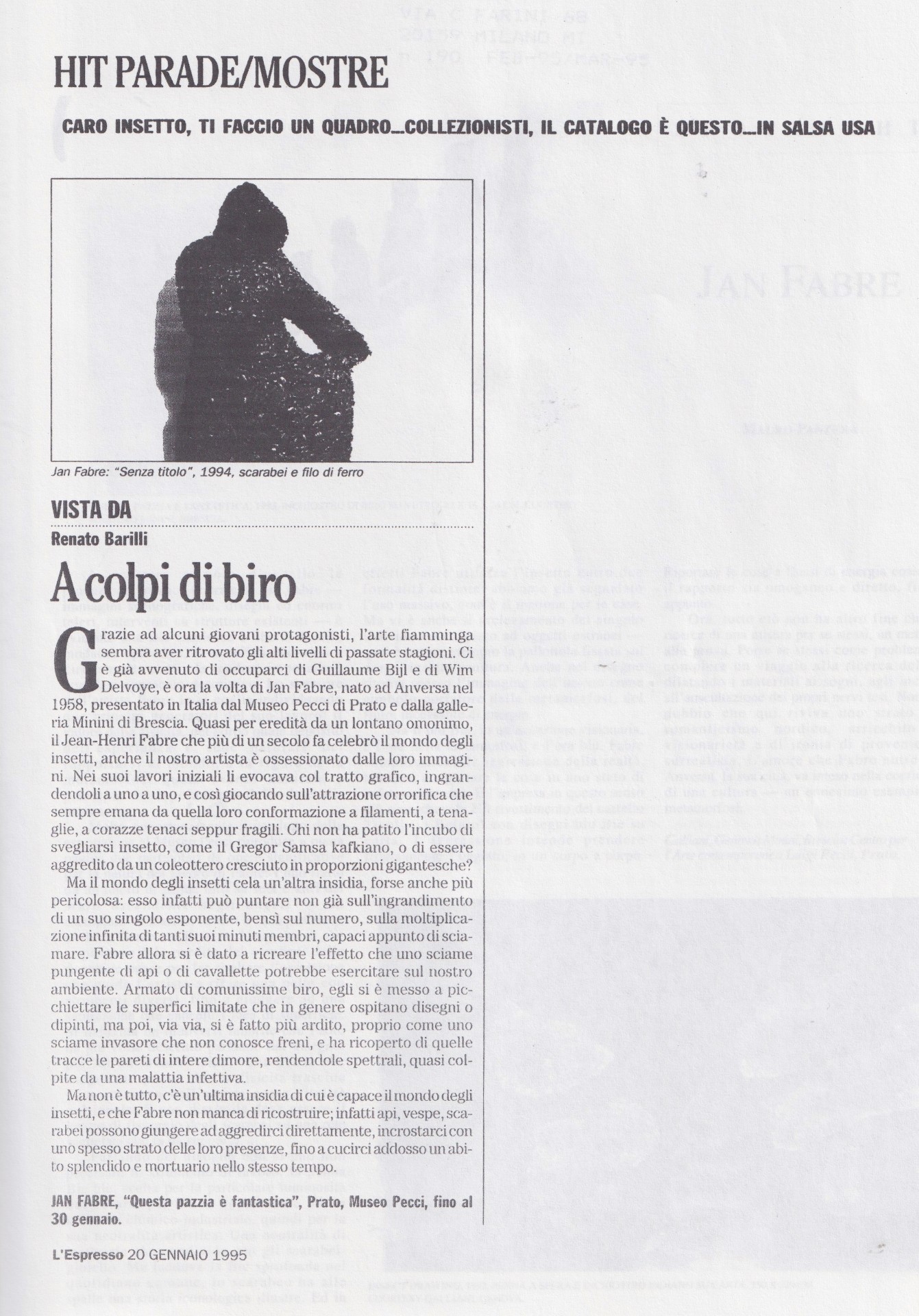 Renato Barilli, A colpi di Biro, «l’Espresso», 20 gennaio 1995