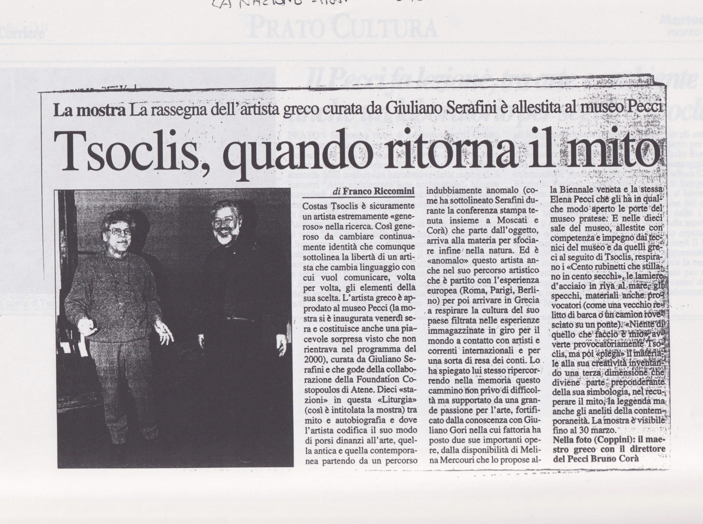 Franco Riccomini, Tsoclis, quando ritorna il mito, «La Nazione», 20 febbraio 2000