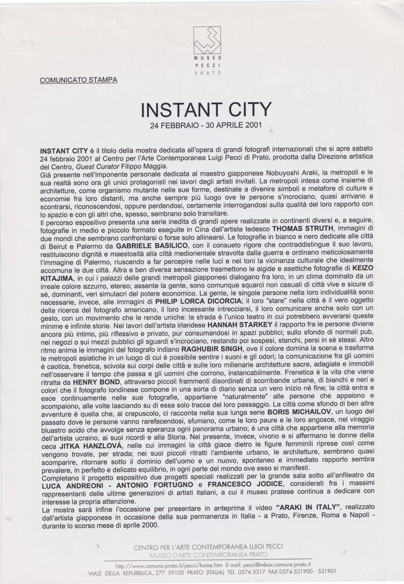 comunicato stampa Instant City
