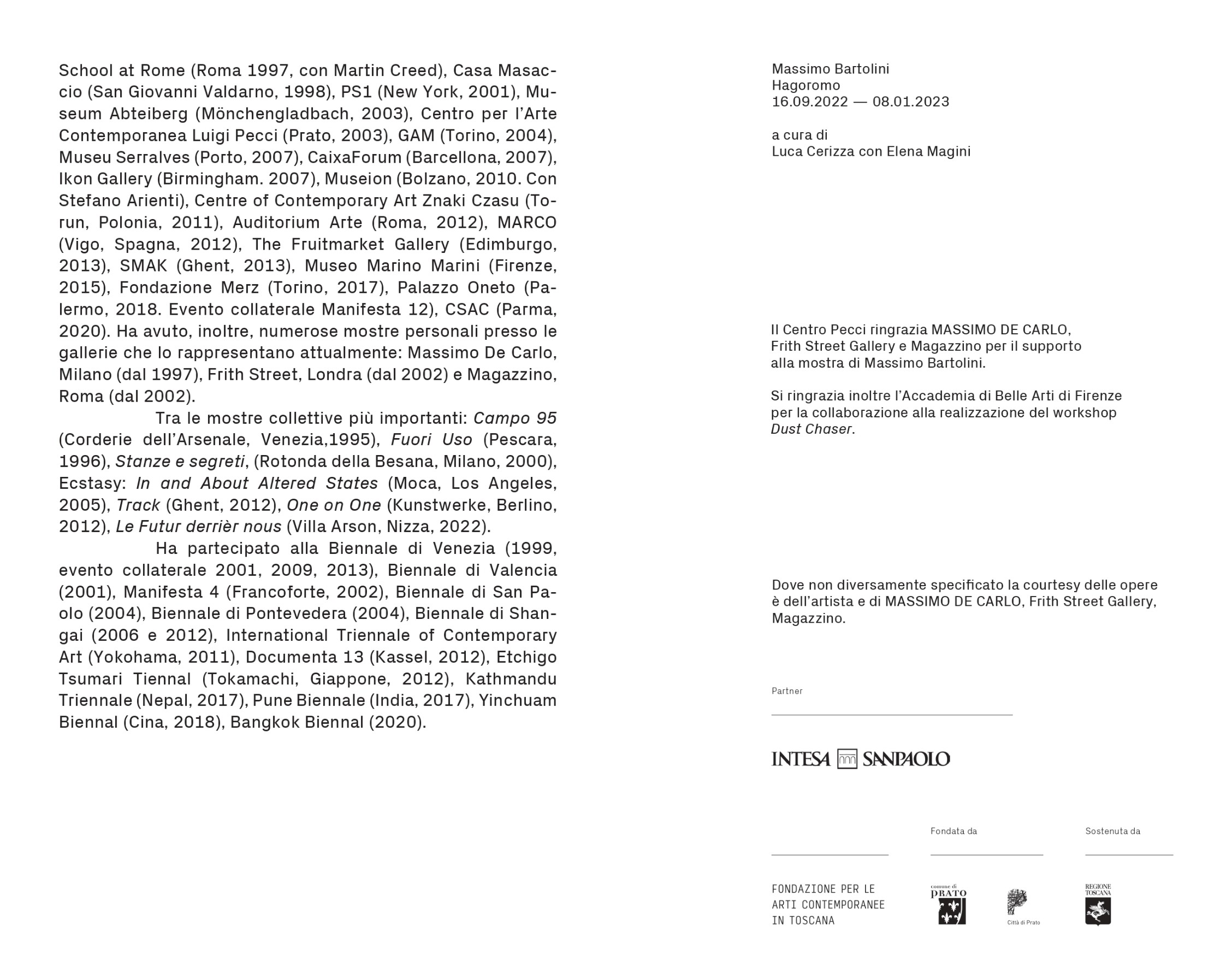Massimo Bartolini. Hagoromo, booklet della mostra, 2022