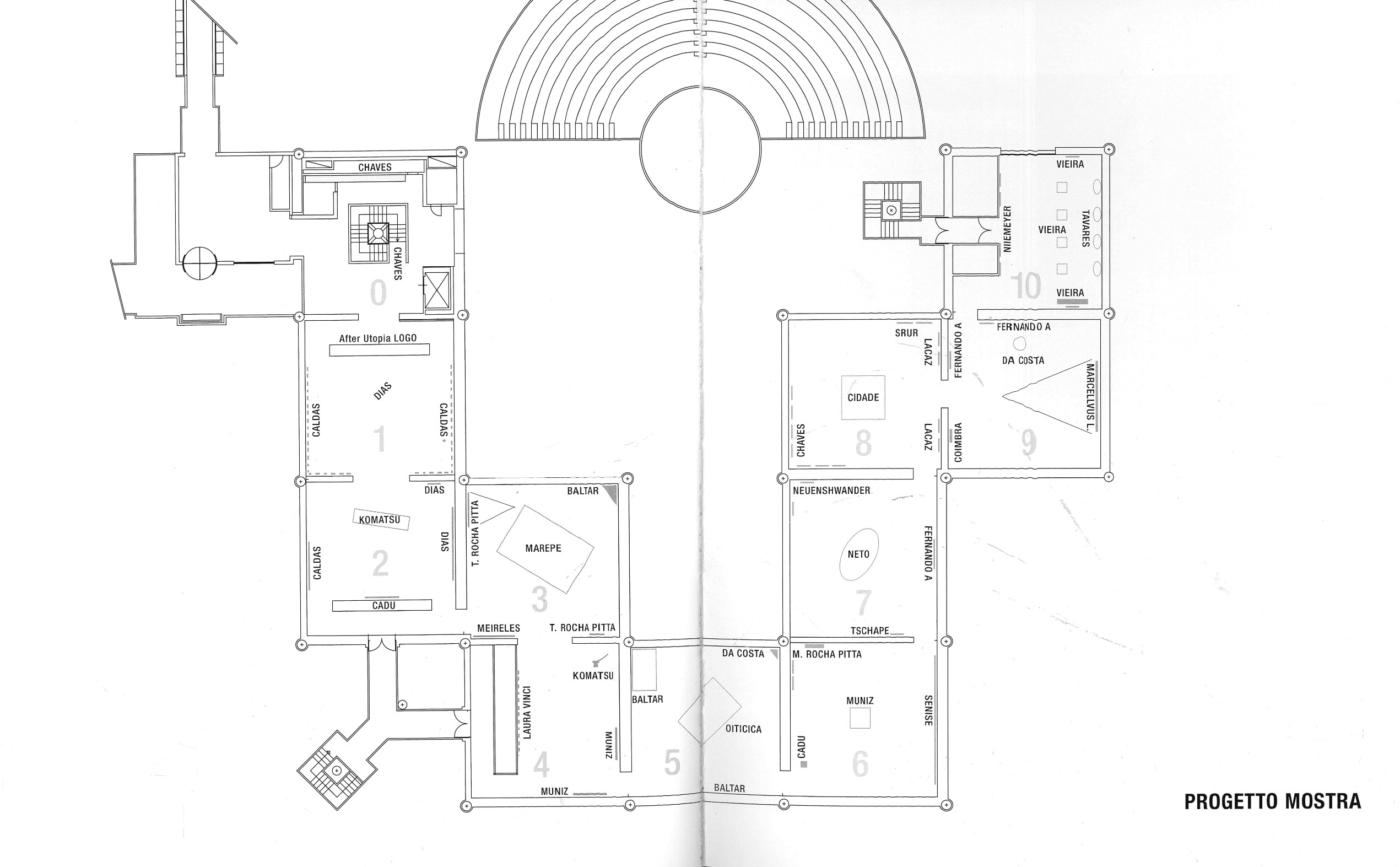 After Utopia, planimetria della mostra con indicazione degli artisti, 2009